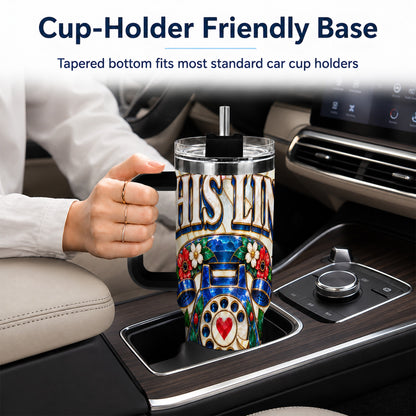 #pl[40oz|Black] Stained Glass Rotary Phone 40oz Tumbler with Handle, Floral Travel Cup