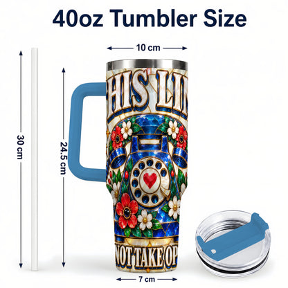 #pl[40oz|Blue] Stained Glass Rotary Phone 40oz Tumbler with Handle, Floral Travel Cup