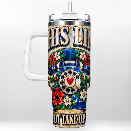 Stained Glass Rotary Phone 40oz Tumbler with Handle, Floral Travel Cup