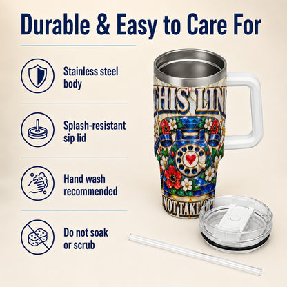 #pl[40oz|White] Stained Glass Rotary Phone 40oz Tumbler with Handle, Floral Travel Cup