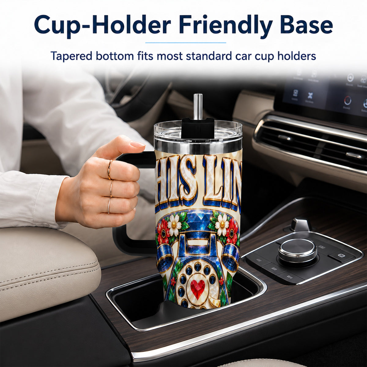 #pl[40oz|Black] Gemstone Rotary Phone 40oz Tumbler with Handle, Floral Travel Cup