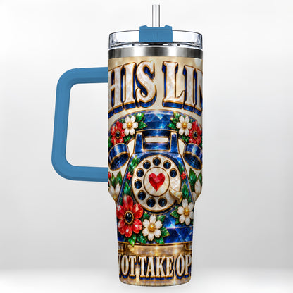 #pl[40oz|Blue] Gemstone Rotary Phone 40oz Tumbler with Handle, Floral Travel Cup