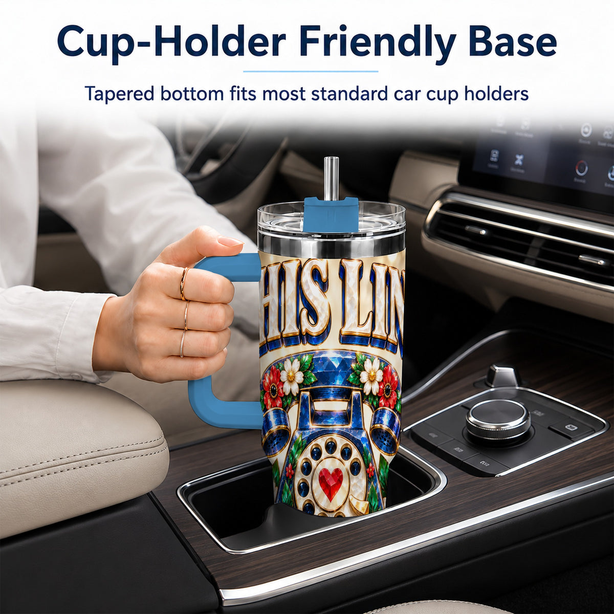 #pl[40oz|Blue] Gemstone Rotary Phone 40oz Tumbler with Handle, Floral Travel Cup