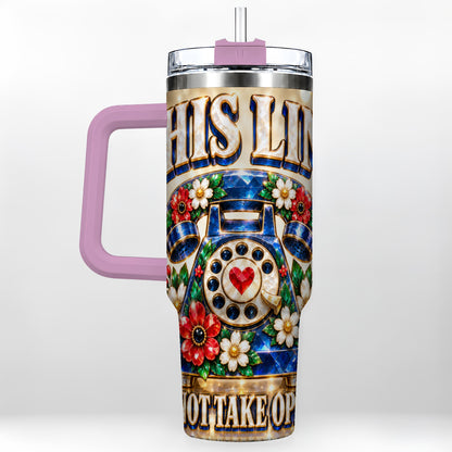 #pl[40oz|Pink] Gemstone Rotary Phone 40oz Tumbler with Handle, Floral Travel Cup