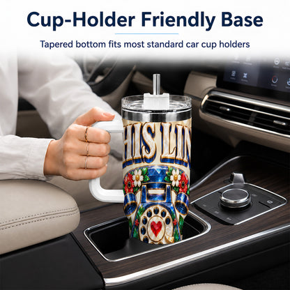 #pl[40oz|White] Gemstone Rotary Phone 40oz Tumbler with Handle, Floral Travel Cup
