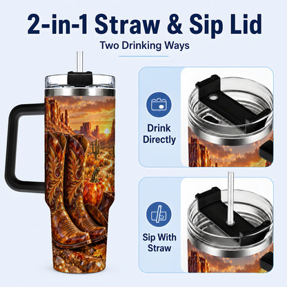 #pl[40oz|Black] Western Cowboy Boots 40oz Tumbler with Handle, Desert Travel Cup