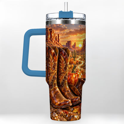 #pl[40oz|Blue] Western Cowboy Boots 40oz Tumbler with Handle, Desert Travel Cup