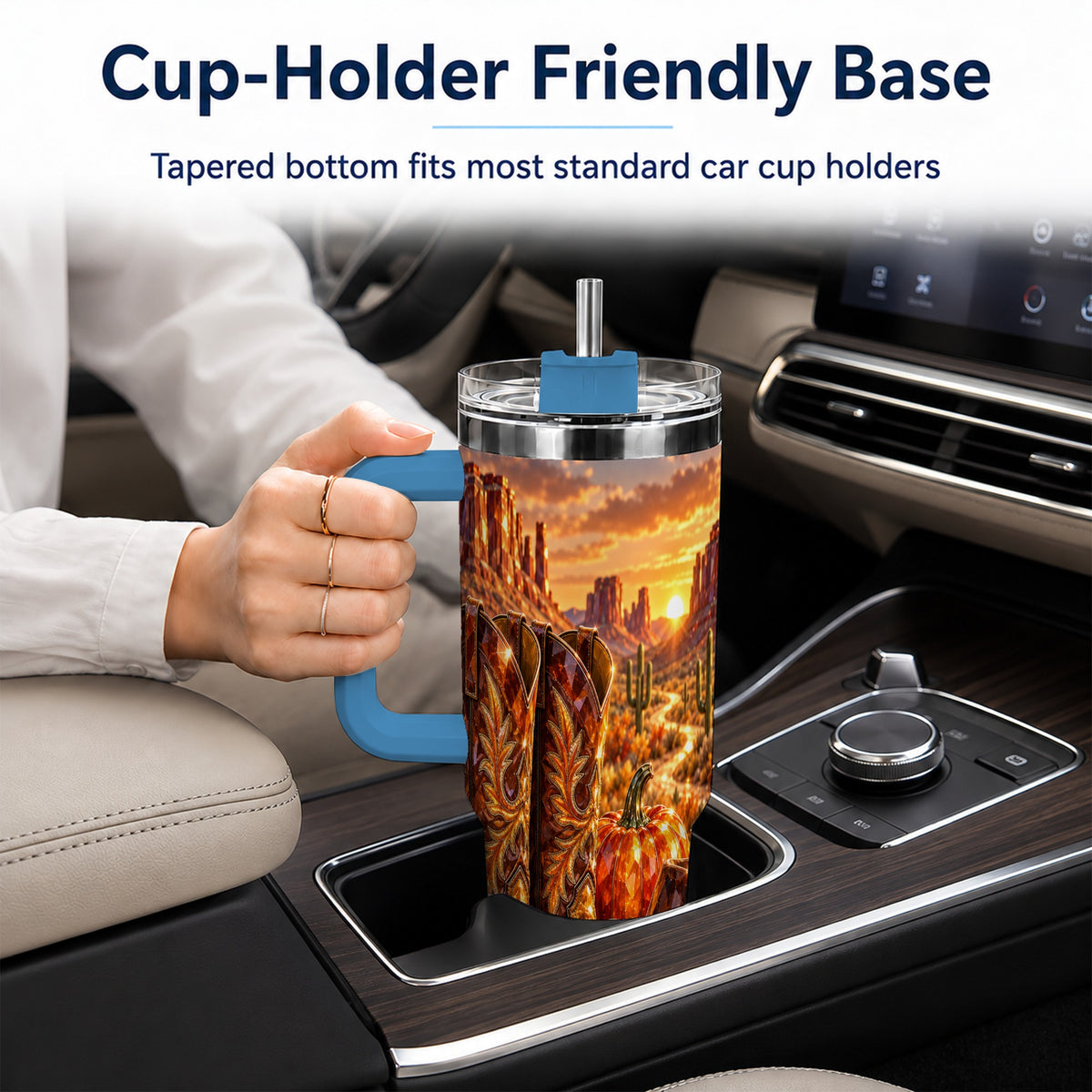 #pl[40oz|Blue] Western Cowboy Boots 40oz Tumbler with Handle, Desert Travel Cup