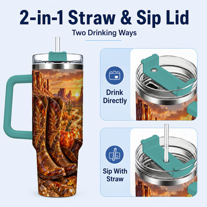 #pl[40oz|Green] Western Cowboy Boots 40oz Tumbler with Handle, Desert Travel Cup