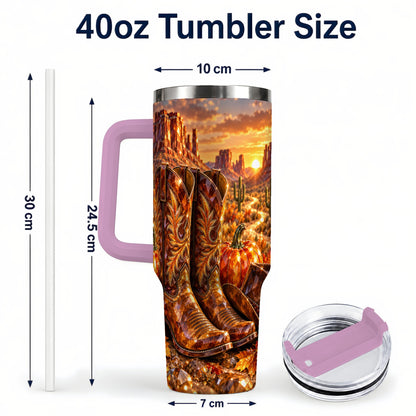 #pl[40oz|Pink] Western Cowboy Boots 40oz Tumbler with Handle, Desert Travel Cup