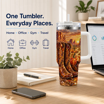 #pl[40oz|White] Western Cowboy Boots 40oz Tumbler with Handle, Desert Travel Cup
