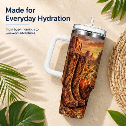 #pl[40oz|White] Western Cowboy Boots 40oz Tumbler with Handle, Desert Travel Cup