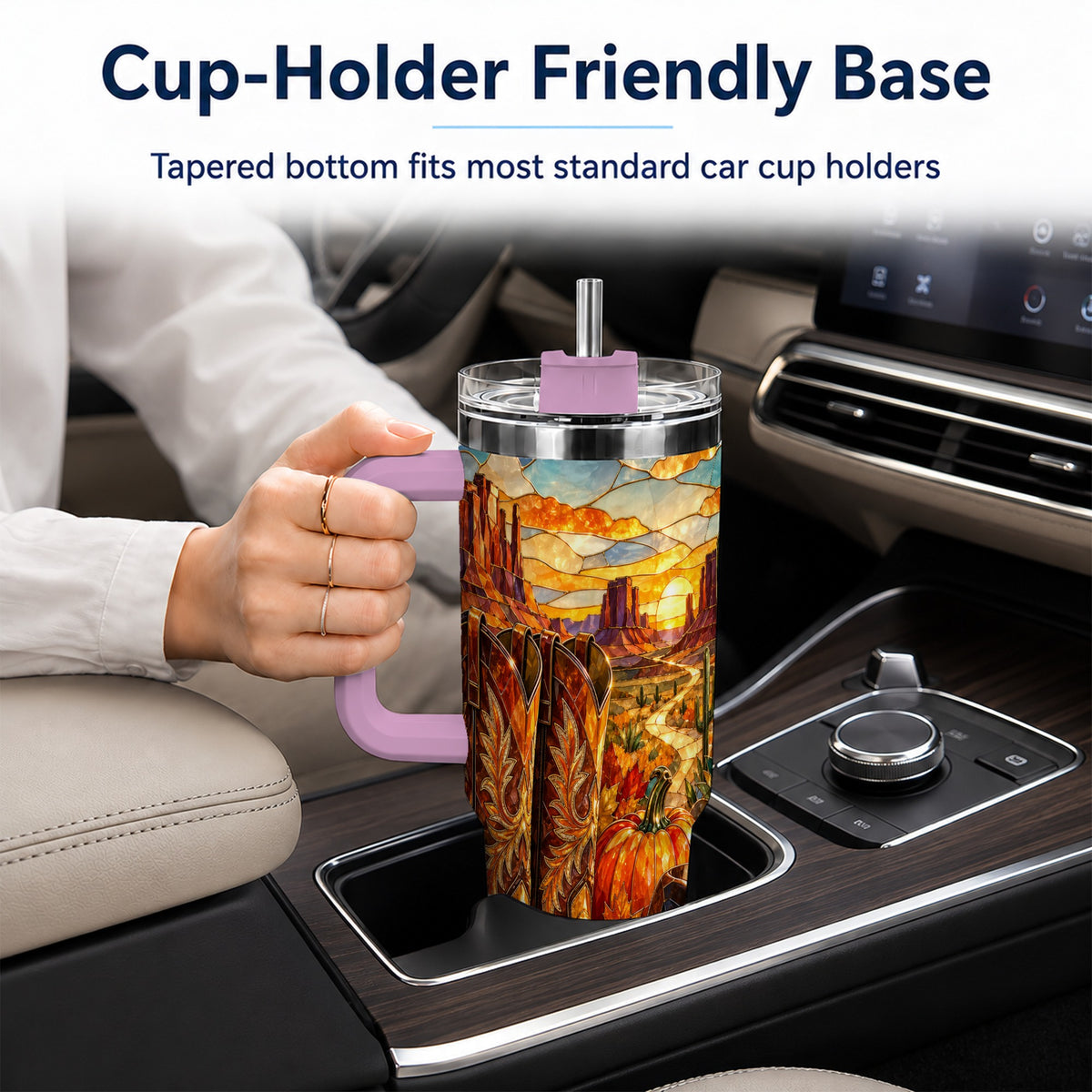 #pl[40oz|Pink] Stained Glass Cowboy Boots 40oz Tumbler with Handle, Western Travel Cup