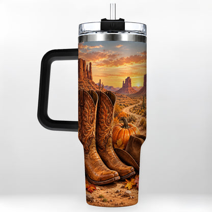 #pl[40oz|Black] Western Autumn 40oz Tumbler with Handle, Cowboy Boots Travel Cup