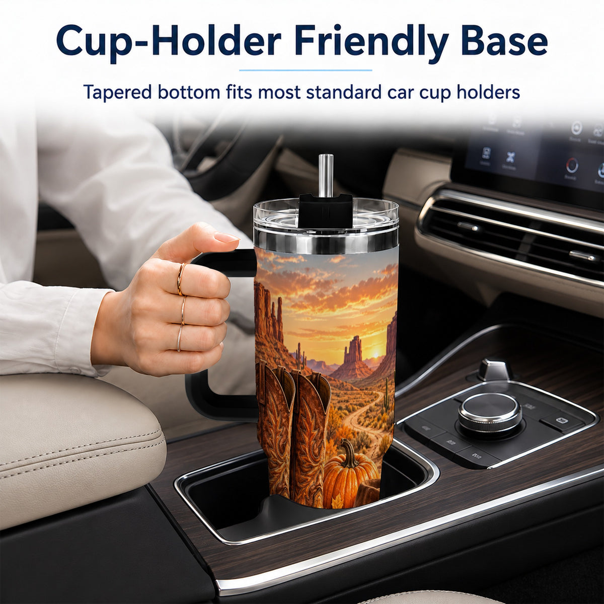 #pl[40oz|Black] Western Autumn 40oz Tumbler with Handle, Cowboy Boots Travel Cup