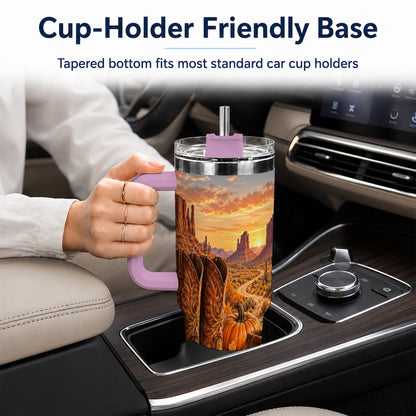 #pl[40oz|Pink] Western Autumn 40oz Tumbler with Handle, Cowboy Boots Travel Cup