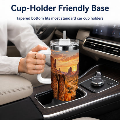 #pl[40oz|White] Western Autumn 40oz Tumbler with Handle, Cowboy Boots Travel Cup