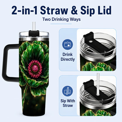 #pl[40oz|Black] Emerald Floral 40oz Tumbler with Handle, Gemstone Style Travel Cup