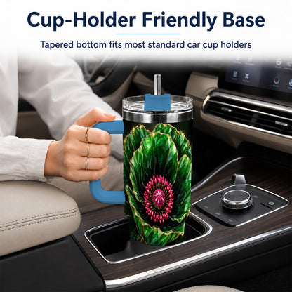 #pl[40oz|Blue] Emerald Floral 40oz Tumbler with Handle, Gemstone Style Travel Cup