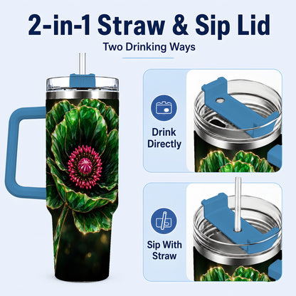 #pl[40oz|Blue] Emerald Floral 40oz Tumbler with Handle, Gemstone Style Travel Cup