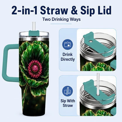 #pl[40oz|Green] Emerald Floral 40oz Tumbler with Handle, Gemstone Style Travel Cup