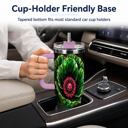 #pl[40oz|Pink] Emerald Floral 40oz Tumbler with Handle, Gemstone Style Travel Cup