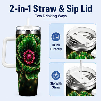 #pl[40oz|White] Emerald Floral 40oz Tumbler with Handle, Gemstone Style Travel Cup