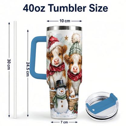#pl[40oz|Blue] Christmas Highland Cow 40oz Tumbler with Handle, Winter Travel Cup