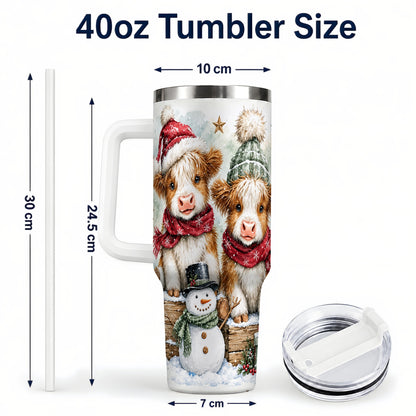 #pl[40oz|White] Christmas Highland Cow 40oz Tumbler with Handle, Winter Travel Cup