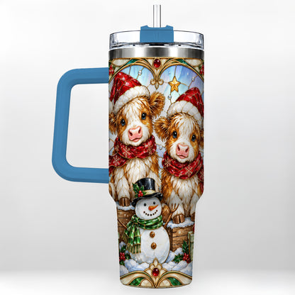#pl[40oz|Blue] Stained Glass Cow 40oz Tumbler with Handle, Christmas Travel Cup