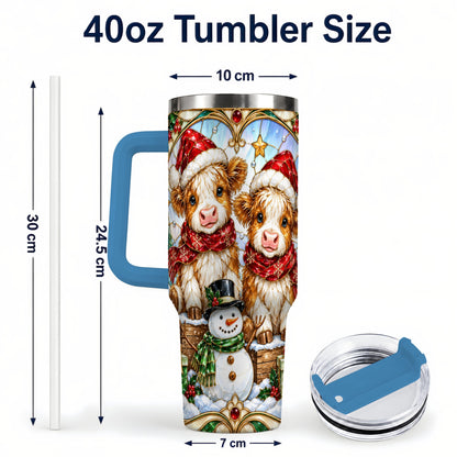 #pl[40oz|Blue] Stained Glass Cow 40oz Tumbler with Handle, Christmas Travel Cup