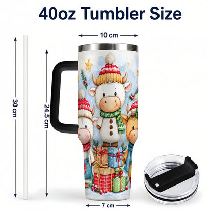 #pl[40oz|Black] Christmas Cow 40oz Tumbler with Handle, Winter Calf Travel Cup