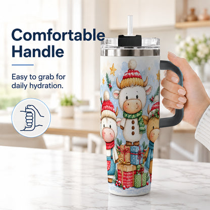 #pl[40oz|Black] Christmas Cow 40oz Tumbler with Handle, Winter Calf Travel Cup