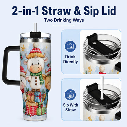 #pl[40oz|Black] Christmas Cow 40oz Tumbler with Handle, Winter Calf Travel Cup