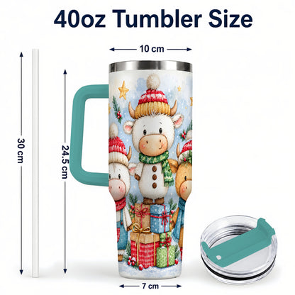 #pl[40oz|Green] Christmas Cow 40oz Tumbler with Handle, Winter Calf Travel Cup