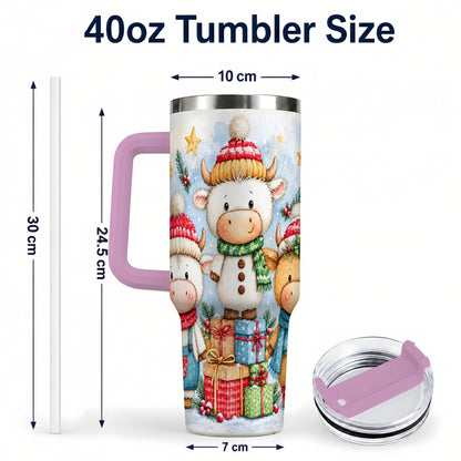 #pl[40oz|Pink] Christmas Cow 40oz Tumbler with Handle, Winter Calf Travel Cup