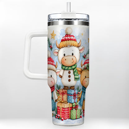 #pl[40oz|White] Christmas Cow 40oz Tumbler with Handle, Winter Calf Travel Cup