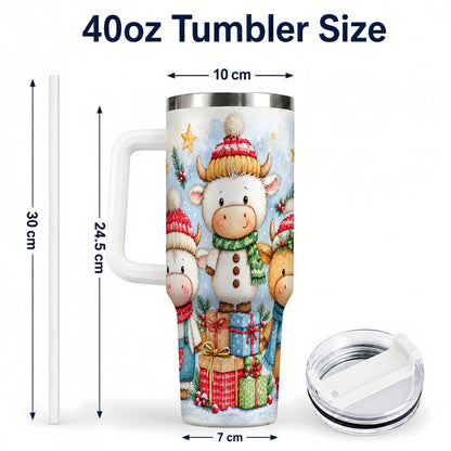 #pl[40oz|White] Christmas Cow 40oz Tumbler with Handle, Winter Calf Travel Cup