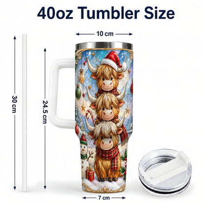 #pl[40oz|White] Christmas Highland Cow 40oz Tumbler with Handle, Holiday Travel Cup