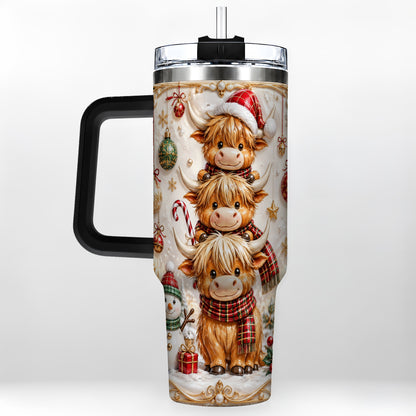 #pl[40oz|Black] Stacked Cow 40oz Tumbler with Handle, Christmas Stainless Steel Travel Cup
