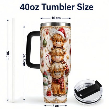 #pl[40oz|Black] Stacked Cow 40oz Tumbler with Handle, Christmas Stainless Steel Travel Cup