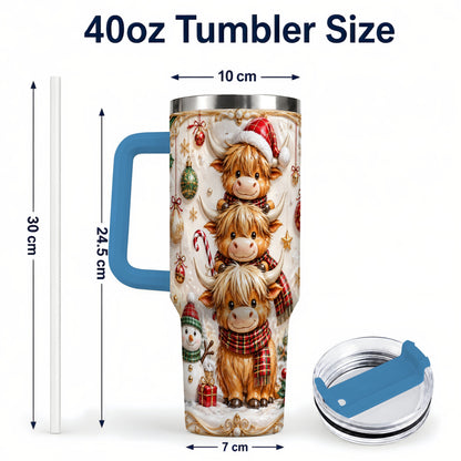 #pl[40oz|Blue] Stacked Cow 40oz Tumbler with Handle, Christmas Stainless Steel Travel Cup