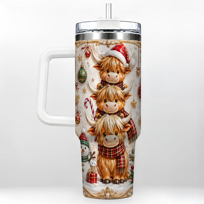 #pl[40oz|White] Stacked Cow 40oz Tumbler with Handle, Christmas Stainless Steel Travel Cup