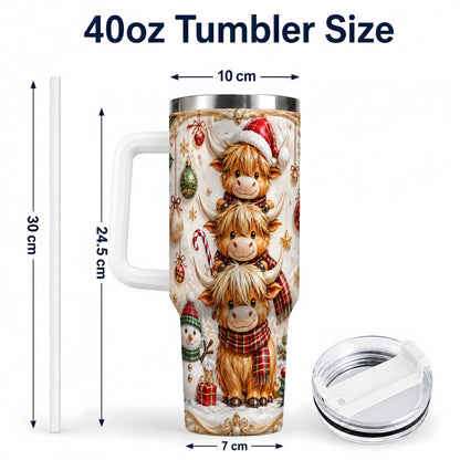 #pl[40oz|White] Stacked Cow 40oz Tumbler with Handle, Christmas Stainless Steel Travel Cup
