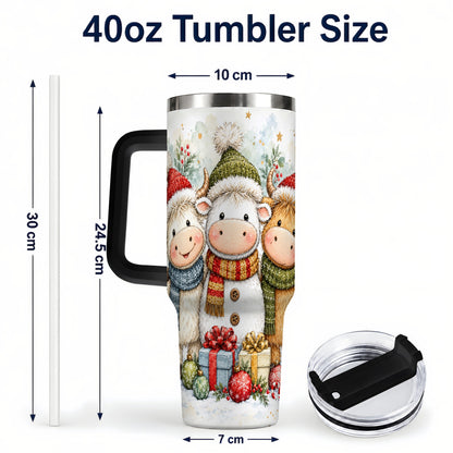 #pl[40oz|Black] Watercolor Cow 40oz Tumbler with Handle, Holiday Stainless Steel Travel Cup