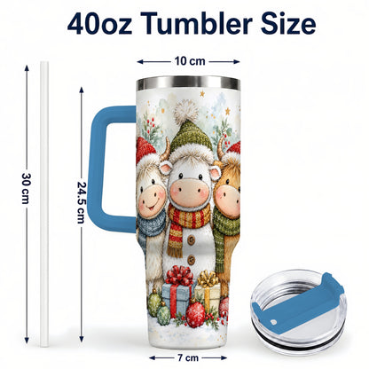 #pl[40oz|Blue] Watercolor Cow 40oz Tumbler with Handle, Holiday Stainless Steel Travel Cup