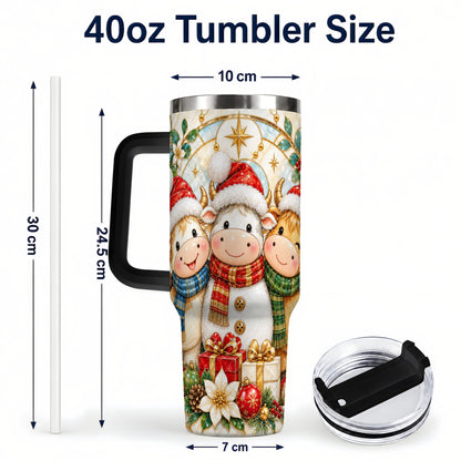 #pl[40oz|Black] Festive Cow 40oz Tumbler with Handle, Christmas Stainless Steel Travel Cup