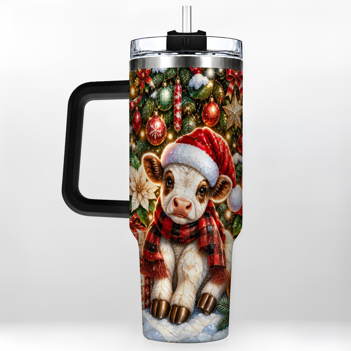 #pl[40oz|Black] Christmas Calf 40oz Tumbler with Handle, Holiday Stainless Steel Travel Cup