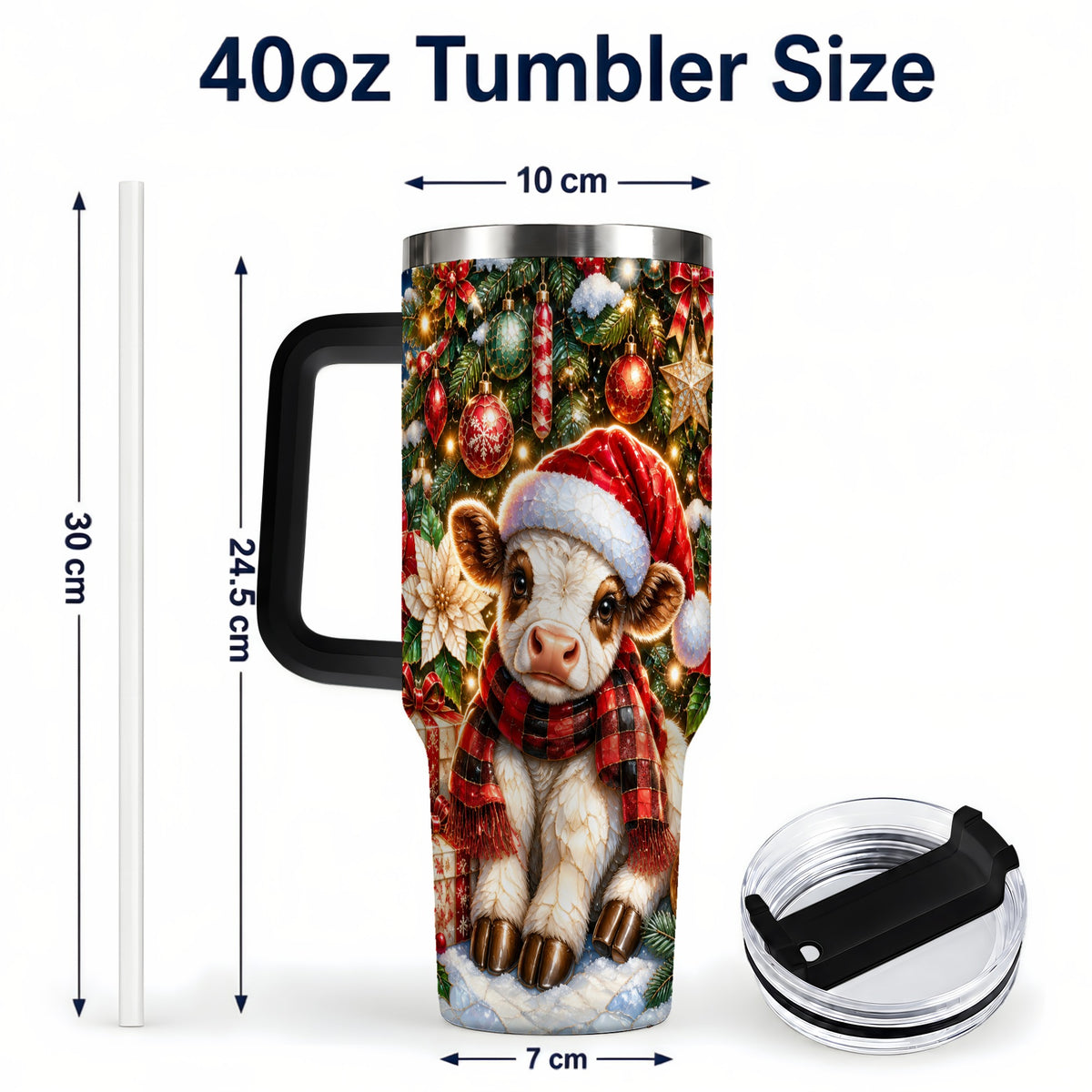 #pl[40oz|Black] Christmas Calf 40oz Tumbler with Handle, Holiday Stainless Steel Travel Cup