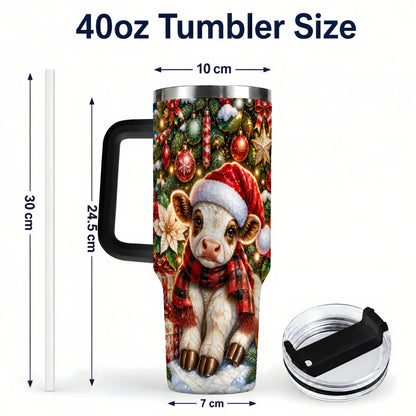 #pl[40oz|Black] Christmas Calf 40oz Tumbler with Handle, Holiday Stainless Steel Travel Cup